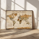 75179116-MGV-FC-36X24_Walnut-Personalized World Map Wall Art – Rustic Vintage Travel Map with Custom Names, Inspirational Adventure Décor for Couples, Families
