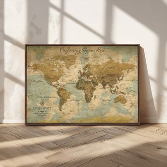 54795344-MGV-CV-36X24-Personalized World Map Wall Art – Vintage Adventure Travel Map with Custom Names, Rustic Wall Décor for Couples, Families
