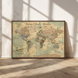 32019746-MGV-FC-36X24_Walnut-Personalized World Map Wall Art – Vintage Camo Adventure Travel Map with Custom Family Names, Rustic Wall Decor for Couples, Home