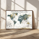 16233493-MGV-CV-36X24-Personalized World Map Wall Art – Rustic Blue Green Wanderlust Travel Map with Custom Couple Names, Vintage Wall Decor for Home