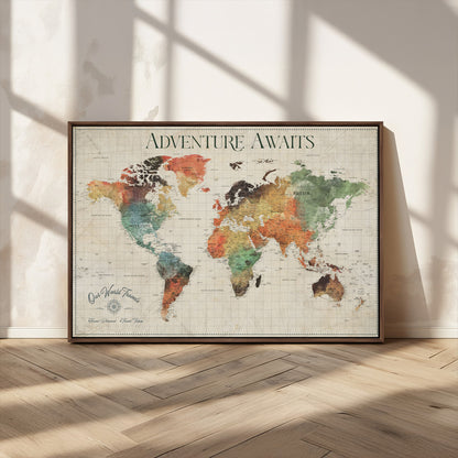 24737989-MGV-CV-36X24-Personalized World Map Wall Art – Colorful Vintage Adventure Travel Map with Custom Names, Unique Wall Decor for Couples,
