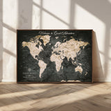70534097-MGV-CV-36X24-Personalized World Map Wall Art – Dark Vintage Adventure Style Travel Map with Custom Names, Unique Wall Decor for Couples, Home