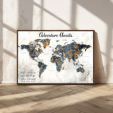 11751559-MGV-FC-36X24_Walnut-Personalized World Map Wall Art – Elegant Adventure Travel Tracker Map for Couples & Families, Push Pin Canvas Poster Decor for Home, Office