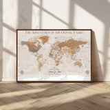34289723-MGV-CV-36X24-Personalized World Map Wall Art – Elegant Beige and Brown Adventure Map Canvas Print for Family Home, Living Room, Study or Office