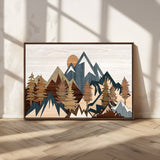 80300-MGV-FC-36X24_Walnut-Geometric Mountains Wall Art Canvas Print, Framed Stylized Trees Art Picture Print, Graphic Forest Perfect Rustic Abstract Decor