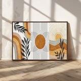 32359-MGV-CV-36X24-Modern Sun Wall Art Canvas Print, Framed Retro Horizon Art Picture Print, Sunburst Design Perfect Mid Century Boho Decor Artwork