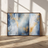 41836-MGV-CV-36X24-Abstract Gold Wall Art Canvas Print, Framed Blue Layers Art Picture Print, Elegant Cloud Perfect Elegant Minimalist Decor Artwork