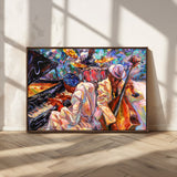 13675-MGV-FC-36X24_Walnut-Jazz Band Wall Art Canvas Print, Framed Jazz Oil Painting Art Picture Print, Vibrant Music Perfect Abstract Musical Decor Artwork