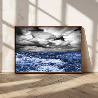 91043-MGV-CV-36X24-Stormy Ocean Wall Art Canvas Print, Framed Moody Seascape Art Picture Print, Monochrome Sea Perfect Coastal Drama Decor Artwork