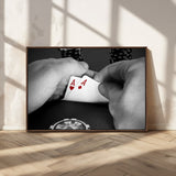 62460-MGV-CV-36X24-Poker Game Wall Art – Close Up of Hands Holding Aces with Chips, Casino Style Decor for Game Room, Man Cave or Office
