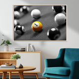 52108-MGV-CV-36X24-Precision Pool Table Wall Art – Close Up Yellow 1 Ball Canvas Print, Hand-Played Billiards Game Decor for Office, Game Room, or