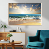 13139-MGV-CV-36X24-Sunrise Beach Wall Art – Ocean Waves and Golden Sand Canvas Print, Coastal Home Decor for Living Room, Bedroom, or Office