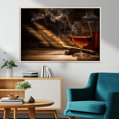 92305-MGV-CV-36X24-Whiskey & Cigar Wall Art – Moody Whiskey and Cigar Canvas Print, Sophisticated Bar or Home Lounge Decor for Office, Man Cave or