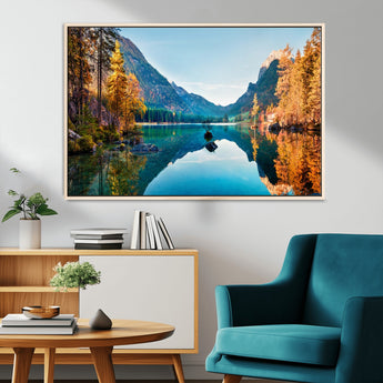 32962-MGV-CV-36X24-Mountain Lake Wall Art – Tranquil Autumn Landscape Canvas Print, Nature Reflection Decor for Living Room, Bedroom, Office or Cabin