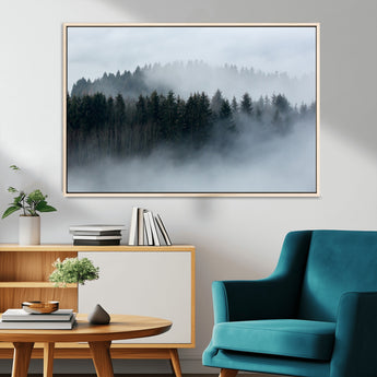 42596-MGV-CV-36X24-Misty Forest Wall Art – Atmospheric Pine Trees Canvas Print, Nature Landscape Decor for Living Room, Bedroom, Office, or Cabin