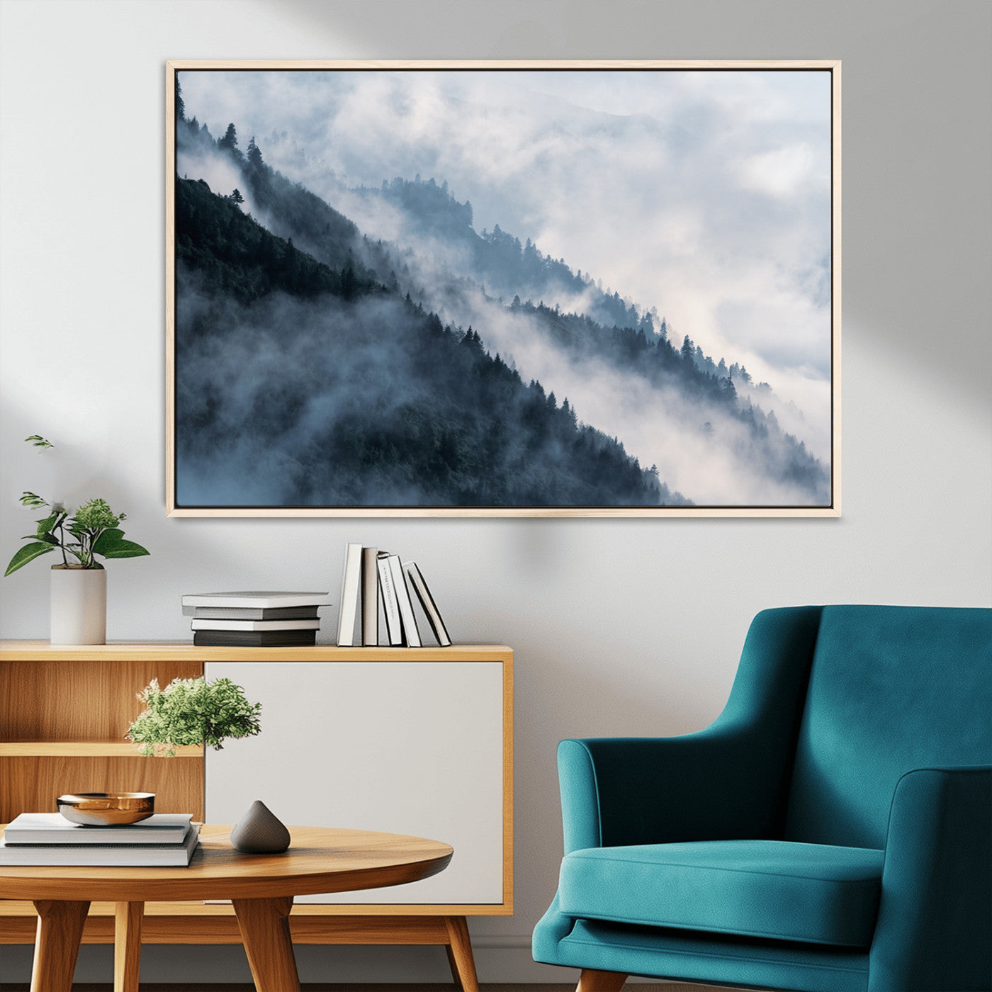 85737-MGV-CV-36X24-Misty Mountain Wall Art – Atmospheric Pine Forest Canvas Print with Fog and Mist, Calm Nature Decor for Living Room, Bedroom,