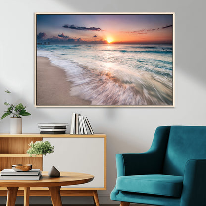 71849-MGV-CV-36X24-Sunrise Ocean Beach Wall Art – Serene Seascape Canvas Print with Gentle Waves, Coastal Nature Decor for Bedroom, Living Room or