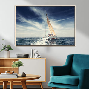 75430-MGV-CV-36X24-Sailing Boat Wall Art – Dynamic Ocean Yacht Canvas Print, Nautical Decor for Living Room, Office, Beach House or Cabin