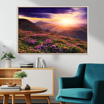 49741-MGV-CV-36X24-Mountain Sunrise Wall Art – Vibrant Floral Landscape Canvas Print, Nature Home Decor for Living Room, Bedroom Office or Cabin