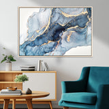33782-MGV-CV-36X24-Abstract Marble Wall Art – Blue & Gold Fluid Painting Canvas Print, Modern Home Decor for Living Room, Bedroom or Office
