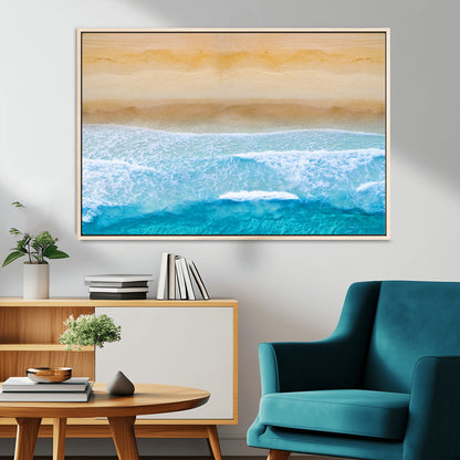 43046-MGV-CV-36X24-Aerial Beach Wall Art – Serene Ocean Waves & Sandy Shore Canvas Print, Coastal Home Decor for Living Room, Bedroom or Office
