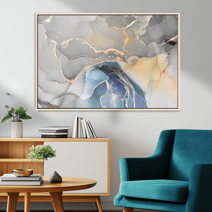 63211-MGV-CV-36X24-Abstract Fluid Art Wall Decor – Blue, Gray & Gold Canvas Print, Modern Home and Office Wall Art Decor for Living Room, Bedroom or