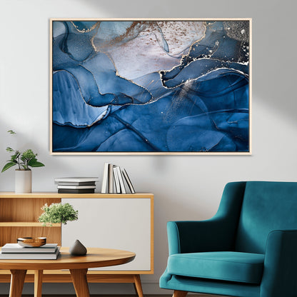 27810-MGV-CV-36X24-Abstract Blue Gold Fluid Art Wall – Modern Canvas Print, Elegant Home & Office Wall Art, Stylish Living Room or Bedroom Decor