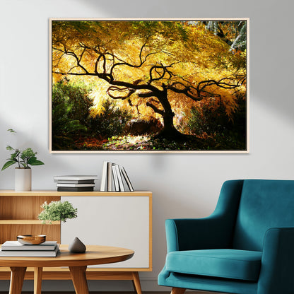 19067-MGV-CV-36X24-Golden Canopy Wall Art – Panoramic Autumn Tree Canvas Print, Warm Seasonal Decor for Living Room, Office or Garden Space