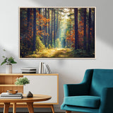 86249-MGV-CV-36X24-Sunlit Autumn Forest Path Wall Art – Peaceful Nature Scene with Fall Foliage, Calming Woods Decor for Home or Office