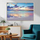 64882-MGV-CV-36X24-Tranquil Sunset Beach Wall Art – Panoramic Ocean Reflection Canvas Print, Calm Coastal Decor for Bedroom, Living Room or Office