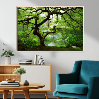 18094-MGV-FC-36X24_Natural-Emerald Canopy Wall Art – Panoramic Lush Green Tree Canvas Print, Serene Nature Decor for Office, Living Room or Meditation Space