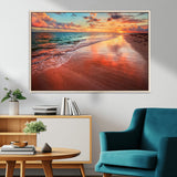 77723-MGV-FC-36X24_Natural-Sunset Beach Wall Art – Vibrant Ocean Waves and Golden Horizon Canvas Print, Coastal Seascape Photography Home Decor