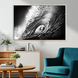 22702-MGV-FC-36X24_Natural-Black and White Ocean Wave Wall Art – Powerful Surf Curl Photography Canvas Print, Modern Coastal Decor for Living Room, Office or