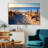 31889-MGV-FC-36X24_Natural-Sandy Beach Pathway Wall Art – Coastal Dune Fence and Ocean View Canvas Print, Relaxing Seaside Landscape Decor for Living Room or