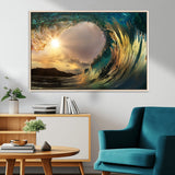 38256-MGV-FC-36X24_Natural-Ocean Wave Wall Art – Stunning Sunrise Through Curling Wave Canvas Print, Coastal Surf Photography Seascape Decor for Living Room,