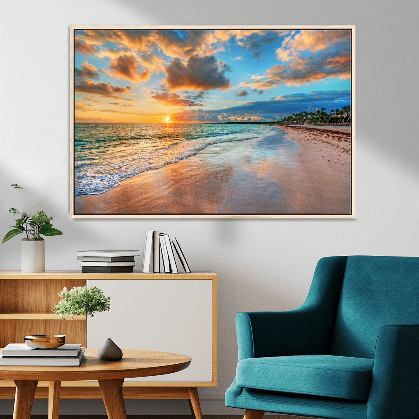 41572-MGV-FC-36X24_Natural-Sunset Beach Wall Art – Ocean Waves and Palm Trees Canvas Print, Tropical Coastal Sunset Seascape Decor for Living Room, Bedroom