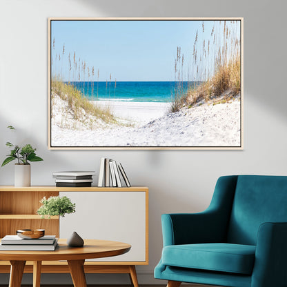 58498-MGV-FC-36X24_Natural-White Sandy Beach Wall Art – Panoramic Coastal Canvas Print, Ocean View Decor for Living Room, Bedroom, Office, Relaxing Seaside