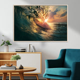 55359-MGV-FC-36X24_Natural-Radiant Ocean Wave Wall Art – Panoramic Surf Canvas Print, Vibrant Sunset Beach Decor for Home, Office or Man Cave