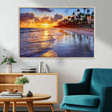 19917-MGV-FC-36X24_Natural-Tropical Sunset Beach Wall Art – Panoramic Palm Trees and Ocean Canvas Print, Vibrant Coastal Decor for Living Room, Office or Man