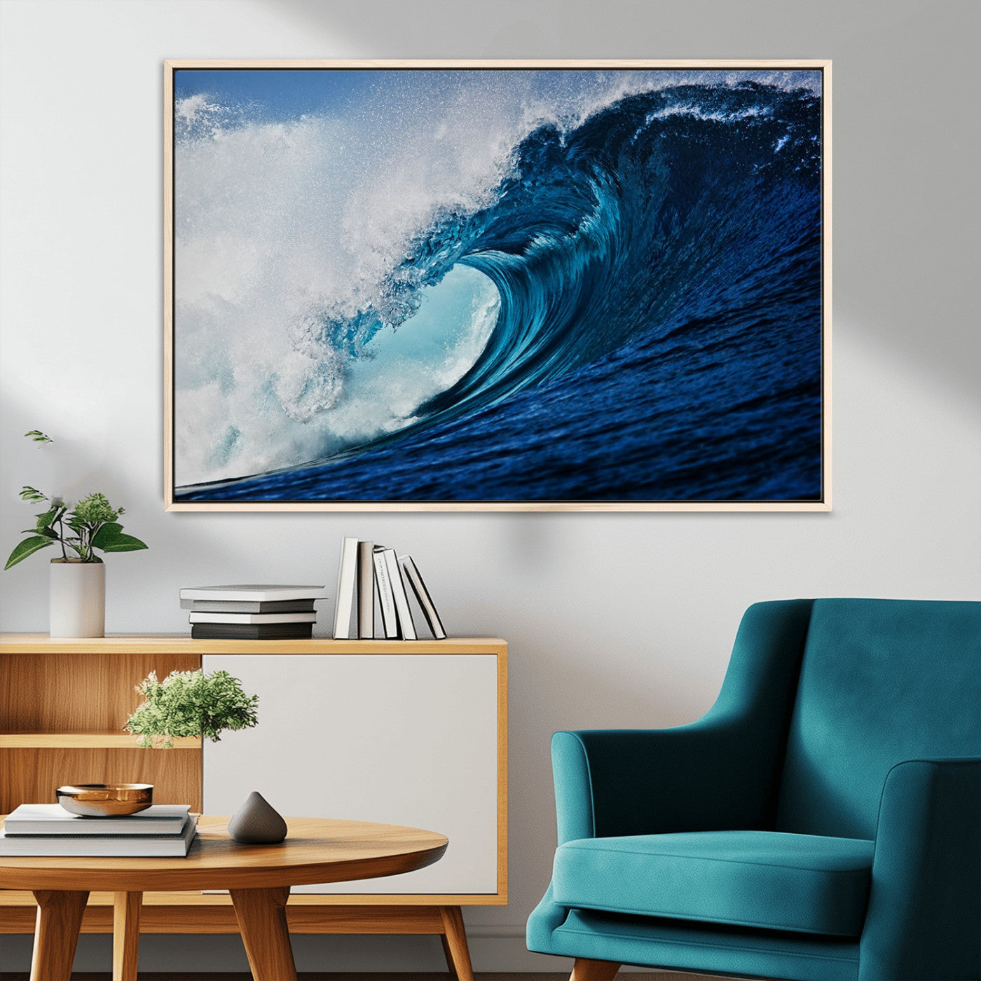 89502-MGV-FC-36X24_Natural-Powerful Ocean Wave Wall Art – Panoramic Blue Sea Wave Canvas Print, Coastal Surf Photography Artwork for Living Room, Bedroom, or