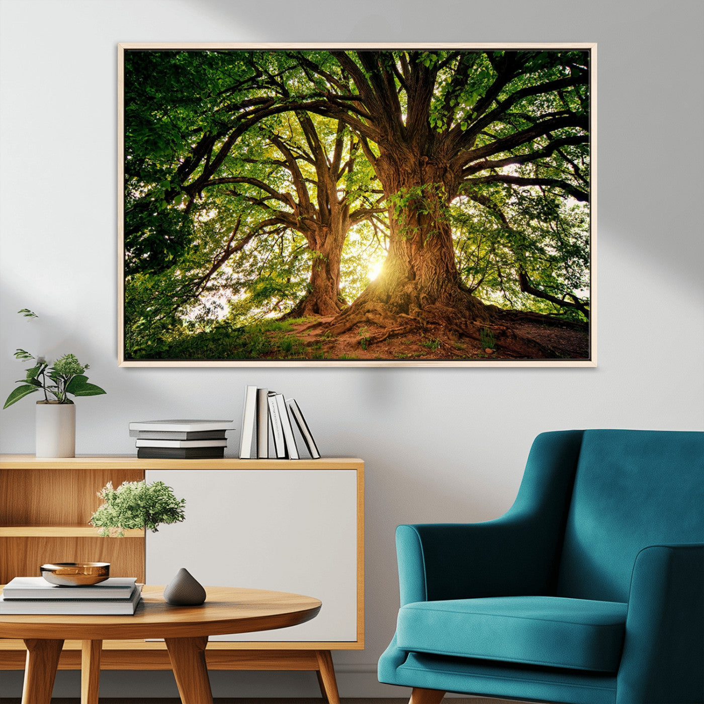 52150-MGV-CV-36X24-Majestic Tree Wall Art – Large Nature Canvas Print with Sunlight Through Branches, Rustic Forest Decor for Living Room, Bedroom or