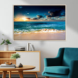 88985-MGV-FC-36X24_Natural-Ocean Sunset Wall Art – Tranquil Beach Waves Canvas Print, Coastal Seascape Decor for Living Room or Office