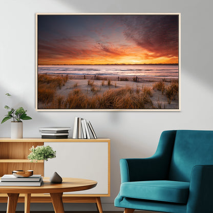 90176-MGV-FC-36X24_Natural-Beach Sunset Wall Art – Coastal Sand Dune Canvas Print with Ocean Waves and Dramatic Sky, Seaside Landscape Decor for Living Room