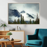 93219-MGV-CV-36X24-Misty Mountain Wall Art – Foggy Pines and Rocky Peaks Canvas Print, Nature Landscape Decor for Living Room, Office or Bedroom