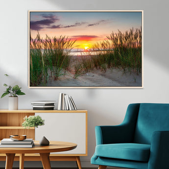 25576-MGV-FC-36X24_Natural-Beach Grass Sunset Wall Art – Coastal Sand Dune Landscape Canvas Print, Ocean View Nature Decor for Living Room or Office Wall