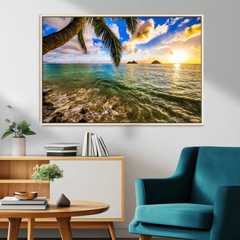 68606-MGV-CV-36X24-Tropical Palm Tree Ocean Wall Art – Sunset Beach Seascape Print, Coastal Paradise Decor for Living Room or Office