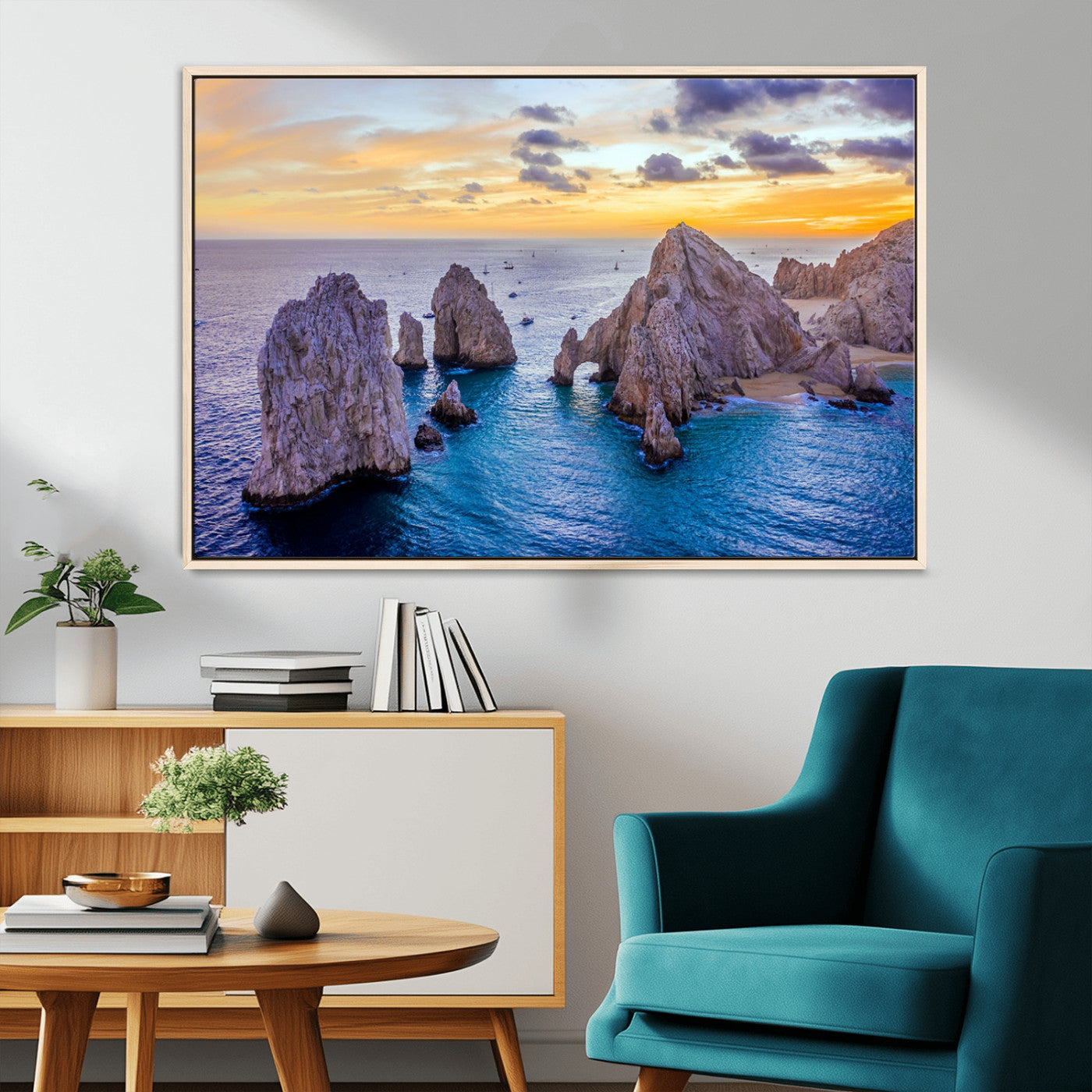 72955-MGV-FC-36X24_Natural-Ocean Rock Formation Wall Art – Sunset Coastal Seascape Print, Beach Landscape Decor for Living Room or Office