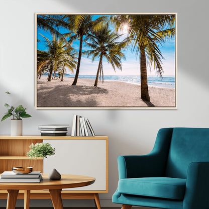 98175-MGV-FC-36X24_Natural-Tropical Palm Beach Wall Art – Relaxing Ocean Shore Canvas Print with Palm Trees, Coastal Summer Decor for Living Room, Bedroom or