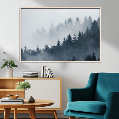 23671-MGV-CV-36X24-Misty Forest Wall Art – Serene Foggy Pine Trees Landscape Canvas Print, Tranquil Nature Decor for Living Room, Bedroom or Office