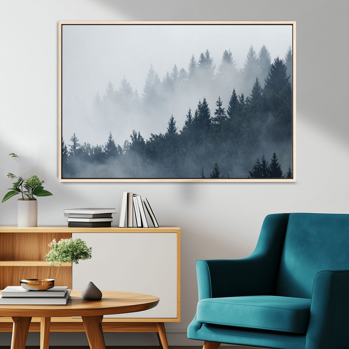 23671-MGV-FC-36X24_Natural-Misty Forest Wall Art – Serene Foggy Pine Trees Landscape Canvas Print, Tranquil Nature Decor for Living Room, Bedroom or Office